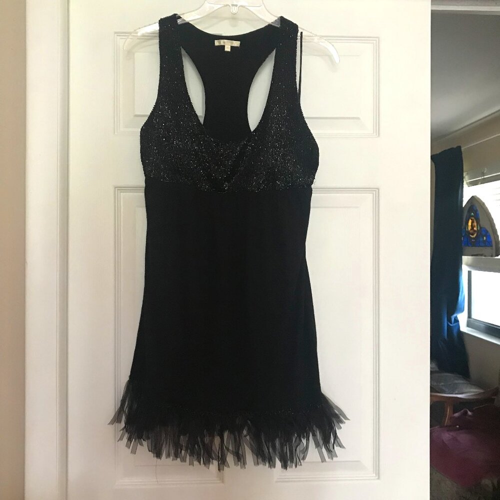 MATTY M: BLACK BEADED COCTAIL DRESS SIZE M
